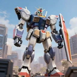 A giant robot in a city. Renderman.