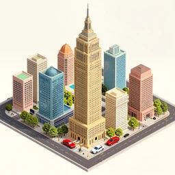 highly detailed isometric illustration of a city scape by Wes Anderson, hyperrealistic, photorealistic, artstyle, highly detailed, sharp