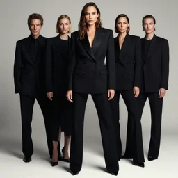 professional photograph of fashion model gal gadot wearing black suit by reza nia, nick knight, amy judd, jil sander minimal romantic heavenly elite style, posed, beautiful, studio, studio lighting, flat neutral tone, sharp focus, 8 k, very fine detail, stunning matte painting