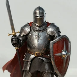 A super fat knight struggling to hold up his weapon and shield