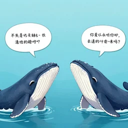 two whales talking about food. with callouts