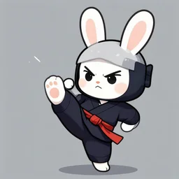 cute angry rabbit with ninja costume karate kick anime style