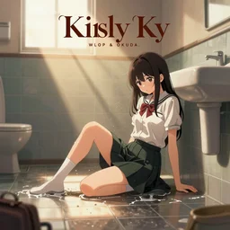 school girl slipped in the school bathroom - dramatic cozy portrait poster by wlop and okuda genso. featured on pixiv, anime aesthetic. pixiv, warm aesthetic, rays of light, volumetric light, artstation, vanitas, official art, gothic, noise film photo. octane render, redshift render, ue 4
