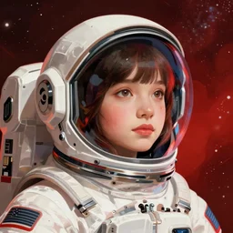 portrait of a young astronaut girl, last exile, yoshitoshi abe, alphonse mucha, loish, murata range, synthwave, cosmic,red white and black color scheme, bright, studio lighting, manga, anime, vibrant, beautiful,makoto shinkai, dreamy, gradation, ((space nebula background))