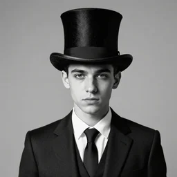 gigachad with a top hat and a suit, 4 k, studio photo, black and white, professional photograph