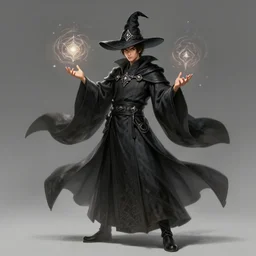 a highly detailed illustration of Hiroyuki Sanada as wizard wearing black robe and mage hat, elegant magic floating pose, intricate, elegant, highly detailed, centered, digital painting, artstation, concept art, smooth, sharp focus, league of legends concept art, WLOP