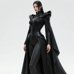 detailed beautiful noun in black coat, cosmic saint style, seductive confident pose, attractive feminine curves, intricate, futuristic, elegant cape, elegant, white, red, black, photorealism, trending on artstation, holy halo, advanced technology, art by moebius and vitaly bulgarov and chanthara