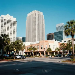 color photograph, downtown jacksonville florida, 1 8 5 5, canon eos c 3 0 0, ƒ 1. 8, 3 5 mm, 8 k, medium - format print