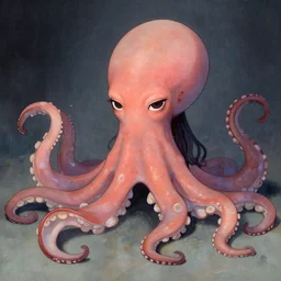 a sad humanoid octopus girl by Toshiko Okanoue