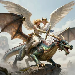 a n angel battling a dragon, trending on artstation, award winning, highly detailed, epic