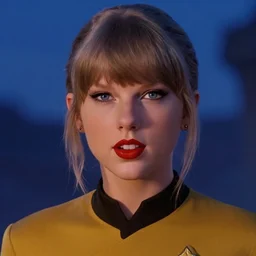 a disney film still of taylor swift as a star trek officer, finely detailed features, closeup of the face, perfect art, dusk, blue hour, gapmoe yandere grimdark, trending on pixiv fanbox, painted by greg rutkowski, makoto shinkai, takashi takeuchi, alphonse mucha, akihiko yoshida