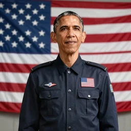 a highly detailed photograph of barak obama as master chief, photorealistic, standing in front of a massive american flag, recruitment poster, ray - traced, unreal engine