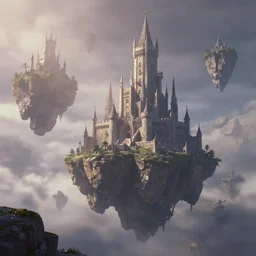an ashen hell where great ruined castles stand atop weightless floating islands of stone that drift through a smoky sky, fromsoft, pixar and disney animation, sharp, rendered in unreal engine 5, bloom, dramatic lighting