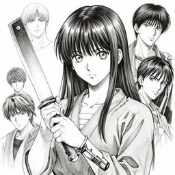 portrait of anime girl holding a machete, pen and ink, intricate line drawings, by craig mullins, ruan jia, kentaro miura, greg rutkowski, loundraw