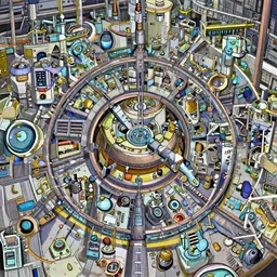 detailed interior of giant scientific research facility labo, area 5, outer ring, floor b 1, anime key visual