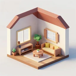 A lowpoly 3D render of a house interior