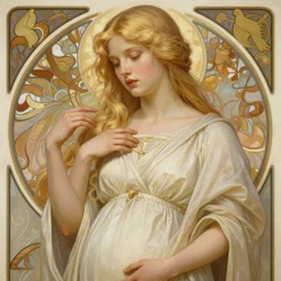 painted portrait of a shy wife blessed by god to grow immaculately attractive and perfect. blonde, clothed holy body, light effect. modern fantasy, feminine, fertile, in clothes! highly detailed, intricate, elegant, fertility, concept art, digital painting, artstation, smooth, sharp focus, illustration, art by gaston bussiere and alphonse mucha