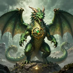 a giant monster epic royal three - headed dragon zmej gorynych, slavic fairy - tale mythological green creature, magic : the gathering