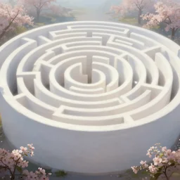 White labyrinth, walls, outside. Lighting, bloom. Fantasy, digital painting, HD, 4k, detailed.