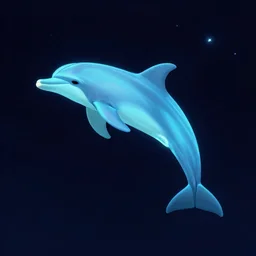 luminescent dolphin swimming in the night sky, digital art, flat, dark background