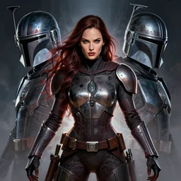 symmetry!! gantz portrait of megan fox as a female the mandalorian, unholy, intricate, highly detailed, dynamic lighting, digital art, digital painting, artstation, terence nielsen, sharp focus, illustration, art by artgerm and greg rutkowski and moebius, 8 k