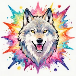 explosion of colors, 90s anime wolf drip paint pastel impasto rainbow watercolor, trending on artstation, by ross train, daily deviation