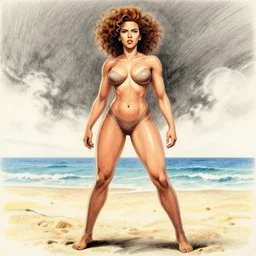 drill rapper cover, scarlett johansson with perfect symmetrical anatomical proportions, afro samurai animes style, by greg rutkowski, pencil and ink, full dynamic colour, dramatic lighting, wide angle lens, full body within frame, beautiful beach in the background sharp, smooth, intricate detail, hyper detail,