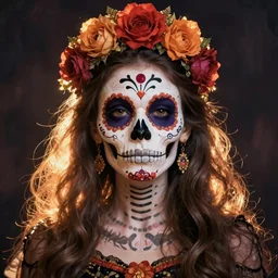 Illustration of a sugar skull day of the dead girl, art by caspar david friedrich