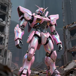 hyperrealistic 3d render mecha iridescent pink brutalist city ruins background concept art vray santiago caruso de chirico sharp cinematic moody light 8k low angle shallow depth of field