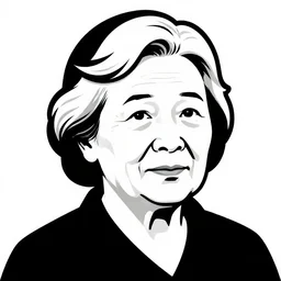 a monochromatic vector based illustration of a very ordinary old woman with a blank expression, no gradients, pure black ink on white background, smooth curves, vector spline curve style, award winning, stunning, trending on art station, highly detailed