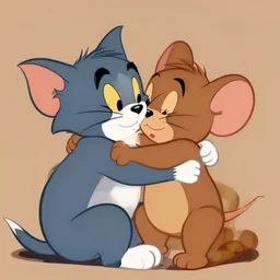 cat and mouse hugging each other