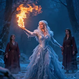 a freezing sorceress throwing a fire spell by johannes helgeson, rossdraws and laurel d austin, taras susak
