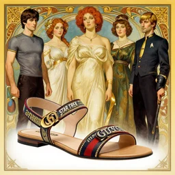 STAR TREK SPORTS Gucci sandals designed in ancient Greece, (SFW) safe for work, photo realistic illustration by greg rutkowski, thomas kindkade, alphonse mucha, loish, norman rockwell