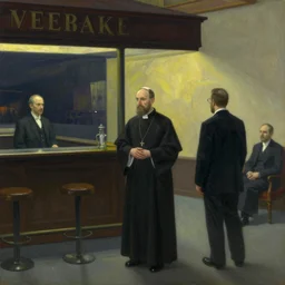 a rabbi priest and minister walk into a bar, in the style of an awesome edward hopper painting