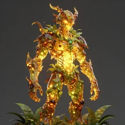 a humanoid figure plant monster, amber glow, highly detailed, digital art, sharp focus, trending on art station, plant, anime art style