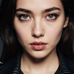 photograph of a young woman from guyana wearing leather jacket, 9 0 s goth, dof, sharp focus, highly detailed face, symmetric face, realistic iris, cinestill 8 0 0 t, photography by paolo roversi