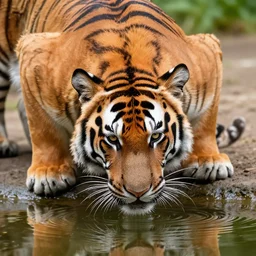 beautiful tiger drinking from a pod, natural light, 85mm by Emmanuel Lubezki