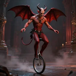 hyperrealistic 8 k digital art satan riding a unicycle