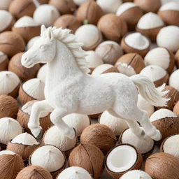hundreds of cocnuts in the shape of a running horse
