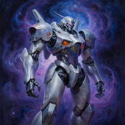 a highly detailed painting of a dmt inspired mecha shrouded in nebula magic by android jones, moebius, darling in the franxx, 4 k, 8 k, detailed line art, sharp, oil on canvas