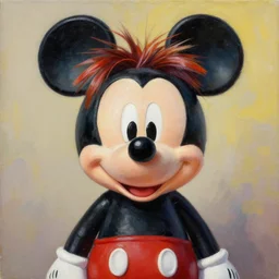 a beautiful painting toy mickey mouse, fashion hairstyle by jean michel basquiat award - winning art in realistic oil painting