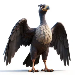towering roc giant bird, stylized pixar-style 3d render, full body, standing, isolated on a pure white background, centered, whole figure in frame, sharp focus, studio lighting