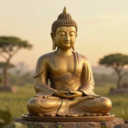 contented peaceful nigerian!! buddha, praying meditating, in a scenic environment, detailed, golden hour, realism, artstation trending, digital art