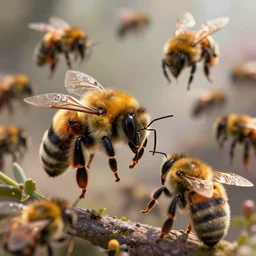Bumblebees going to war , realistic 4k octane beautifully detailed render, 4k post-processing, highly detailed, intricate complexity, epic composition, magical atmosphere, cinematic lighting, masterpiece, ultra hd