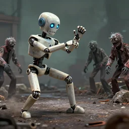 a skelet robot that raise from the ground but is also funny when he try to fight some zombies