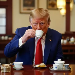 donald trump drinking tea in a chinese tea house