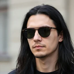 Photograph of a Russian man in sunglasses, long black hair, headshot