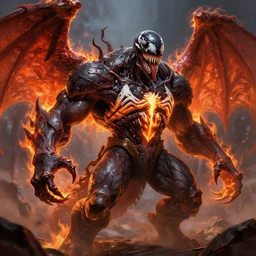 venom fused with ragnaros with fire rimlight, natural digital painting by greg rutkowski