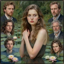 stylized portrait of an artistic pose, composition, young lady sorrounded by nature, water lilies, flowers, realistic shaded, fine details, realistic shaded lighting poster by ilya kuvshinov, magali villeneuve, artgerm, jeremy lipkin and michael garmash and rob rey