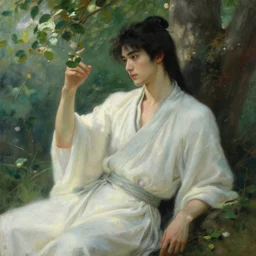 wuxia, summer, attractive male, dreamy, painting by gaston bussiere, craig mullins, j. c. leyendecker